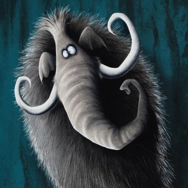 Sweat angeraut Panel mit zwei Mammuts in Petrol, 89 cm lang